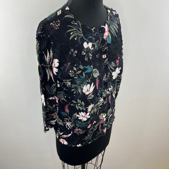 KATE SPADE Botanical Pima Cotton 3/4 Sleeve Lace Accent Knit Cardigan Size S - Picture 5 of 9